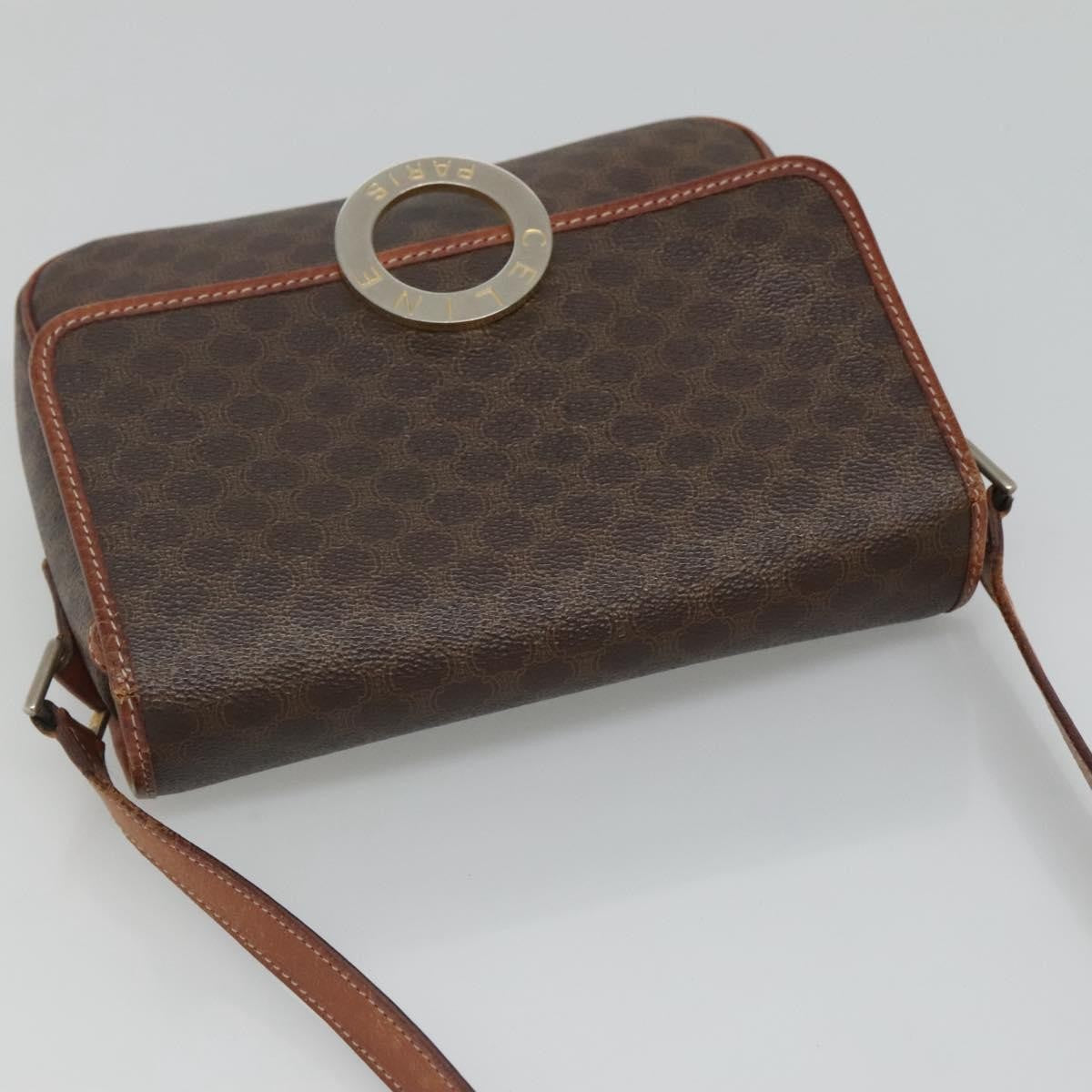 Celine Vintage Macadam Circle Logo Shoulder Bag Canvas and Leather, Brown, Canvas, Shoulder Bag