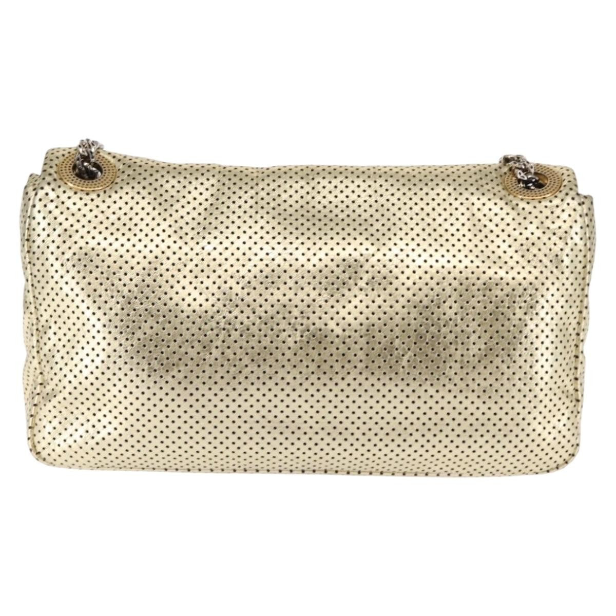 Chanel Drill Flap Bag Perforated Leather, GOLD, LEATHER, Handbag