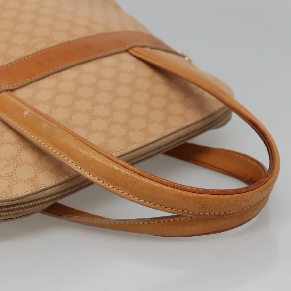 Celine Vintage Macadam Handbag Canvas and Leather, BEIGE, CANVAS, Handbag