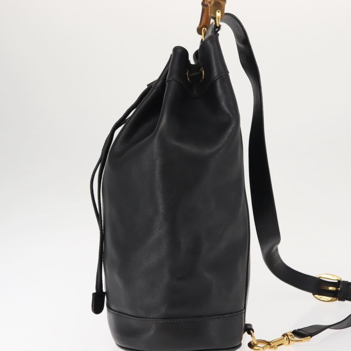 Gucci Vintage Bamboo Sling Backpack Leather, BLACK, LEATHER, Backpack