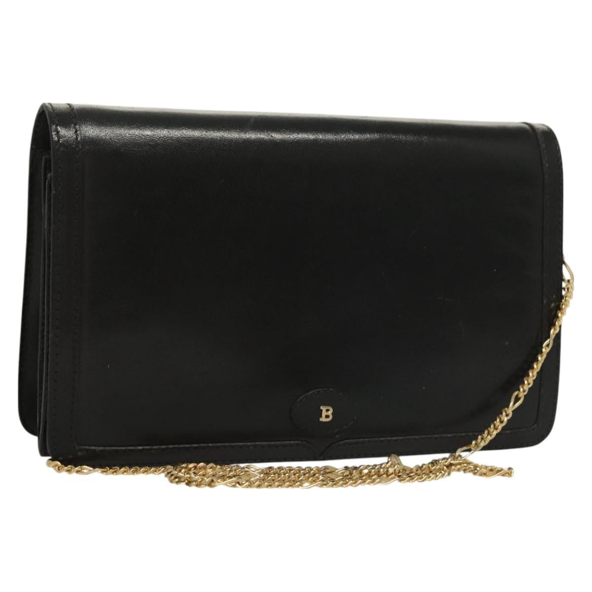 Bally Vintage Chain Shoulder Bag Quilted Leather, BLACK, LEATHER, Shoulder bag