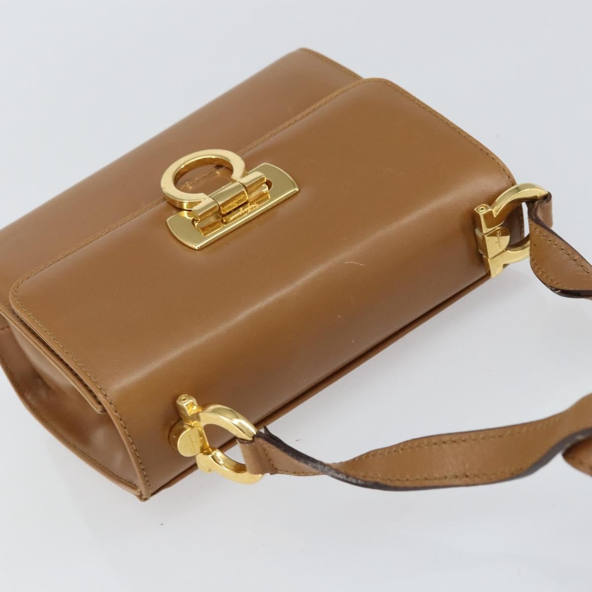 Salvatore Ferragamo Gancini Shoulder Bag Leather, BROWN, LEATHER, Shoulder bag