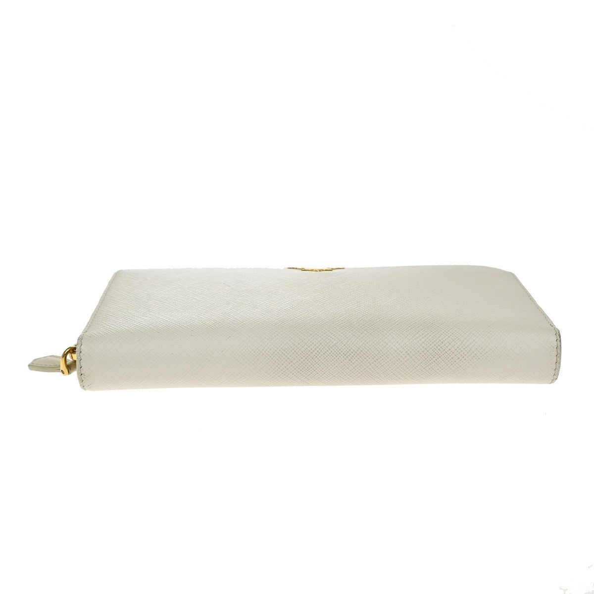 Prada Zip Around Tab Wallet Saffiano Leather, WHITE, LEATHER, Wallets