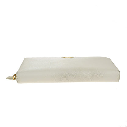 Prada Zip Around Tab Wallet Saffiano Leather, WHITE, LEATHER, Wallets