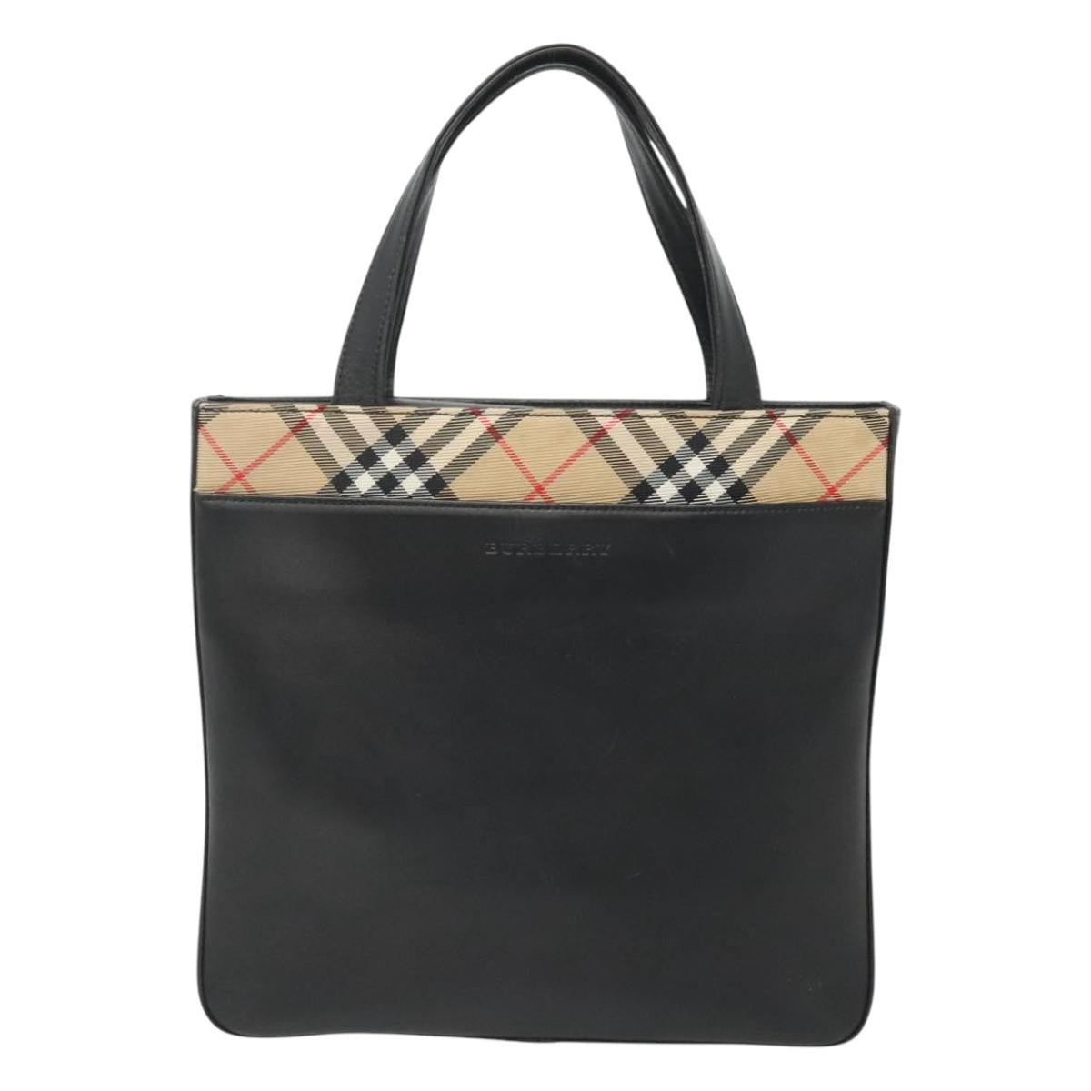 Burberry Nova Check Tote Canvas and Leather, BLACK, LEATHER, Tote bag