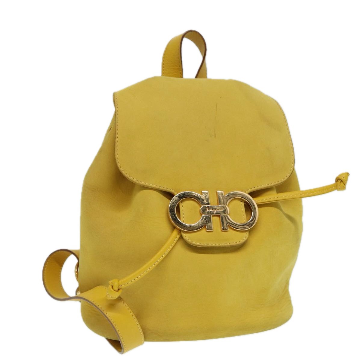 Salvatore Ferragamo Gancini Flap Drawstring Backpack Suede, YELLOW, SUEDE, Backpack