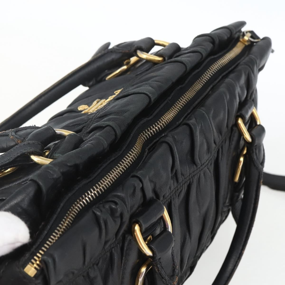 Prada Gaufre Convertible Satchel Nappa Leather, BLACK, LEATHER, Handbag