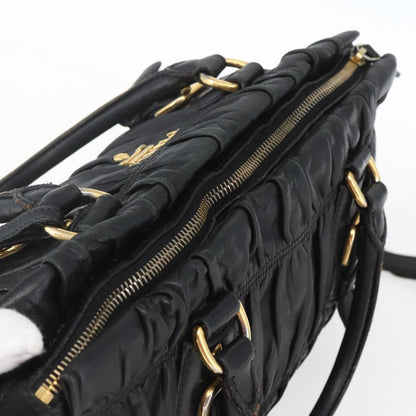 Prada Gaufre Convertible Satchel Nappa Leather, BLACK, LEATHER, Handbag