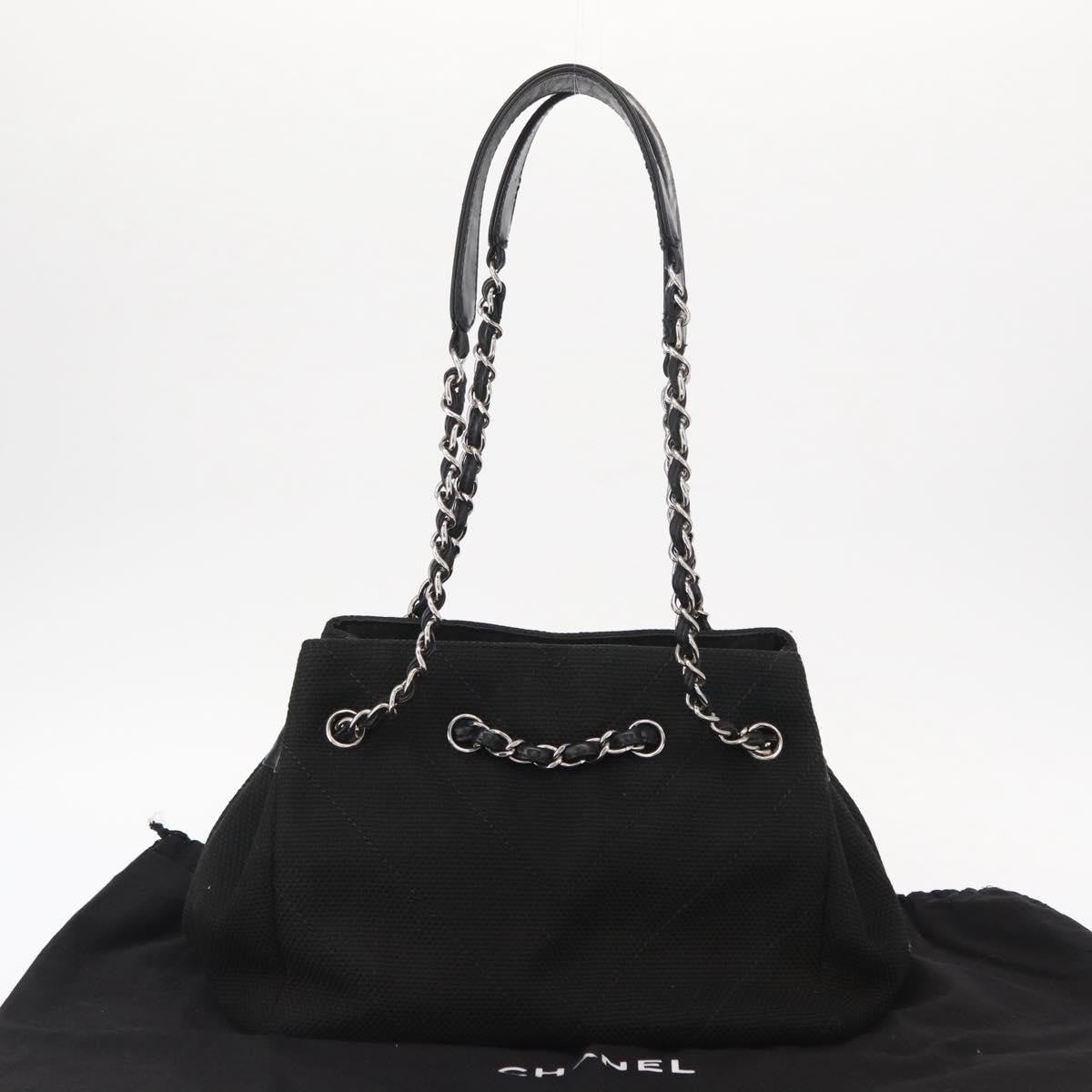 Chanel Vintage CC Charm Tote Chevron Canvas, BLACK, CANVAS, Tote bag
