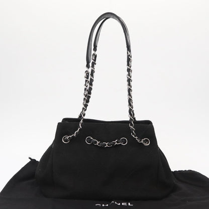 Chanel Vintage CC Charm Tote Chevron Canvas, BLACK, CANVAS, Tote bag