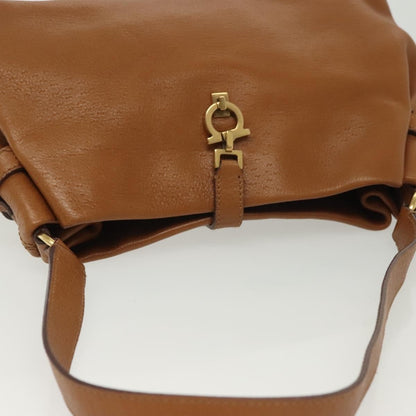 Salvatore Ferragamo Gancini Shoulder Bag Leather, BROWN, LEATHER, Handbag