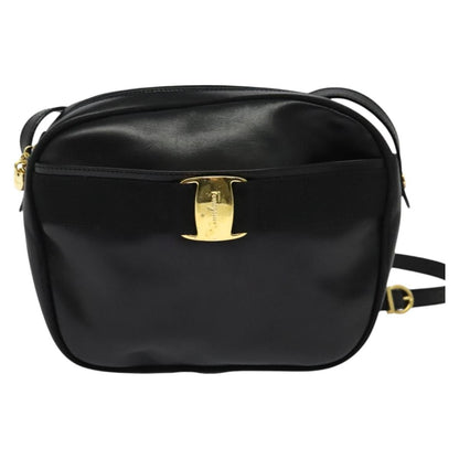 Salvatore Ferragamo Vala Shoulder Bag Leather, BLACK, LEATHER, Shoulder bag