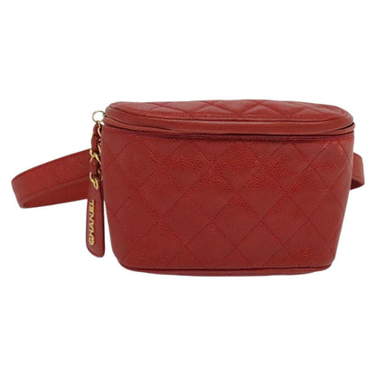 Chanel Vintage Zip Belt Bag Quilted Caviar, Red, Leather, Shoulder Bag