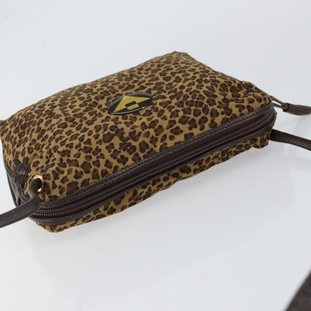 Bottega Veneta Vintage Shoulder Bag Leopard Print, BROWN, NYLON, Shoulder bag