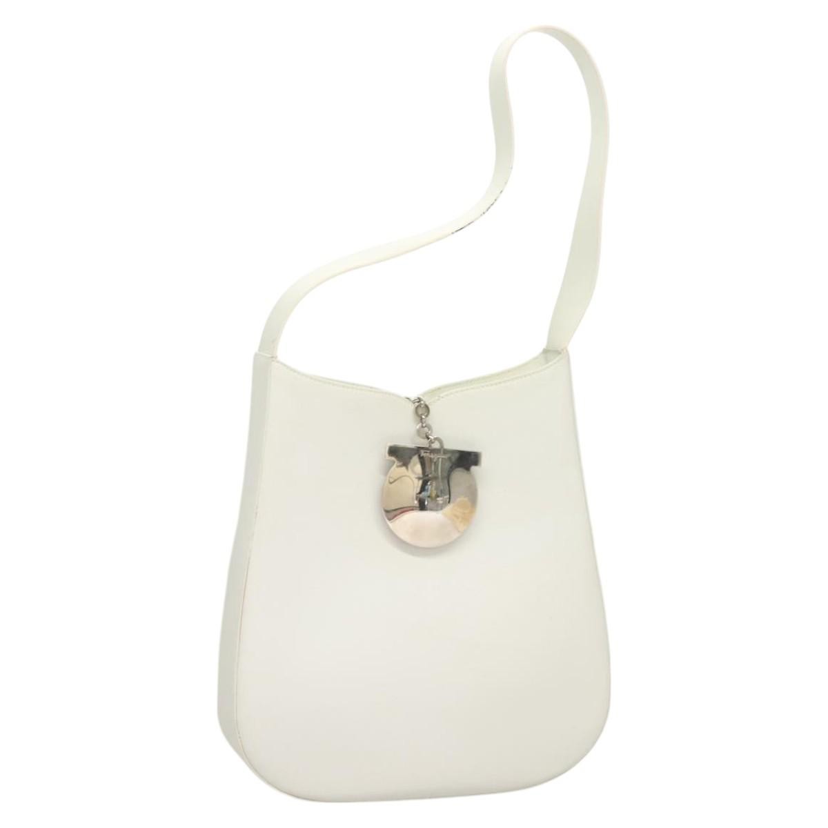 Salvatore Ferragamo Gancini Shoulder Bag Leather, WHITE, LEATHER, Shoulder bag