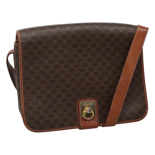 Celine Vintage Macadam Shoulder Bag Canvas and Leather, BROWN, CANVAS, Shoulder bag