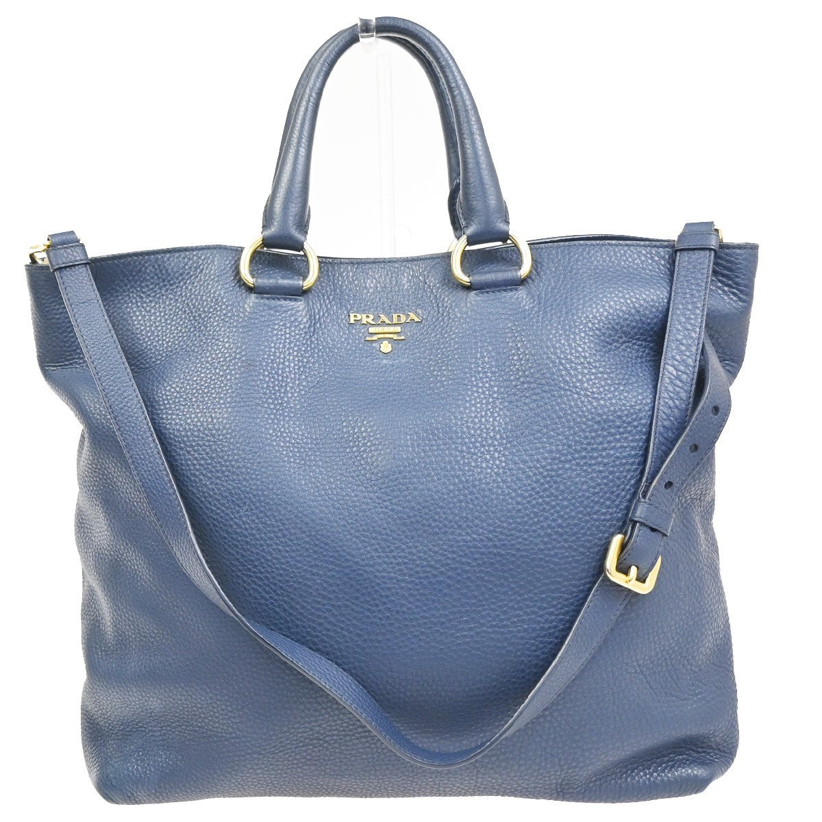 Prada Shopping Tote Vitello Daino, Navy, Leather, Tote Bag