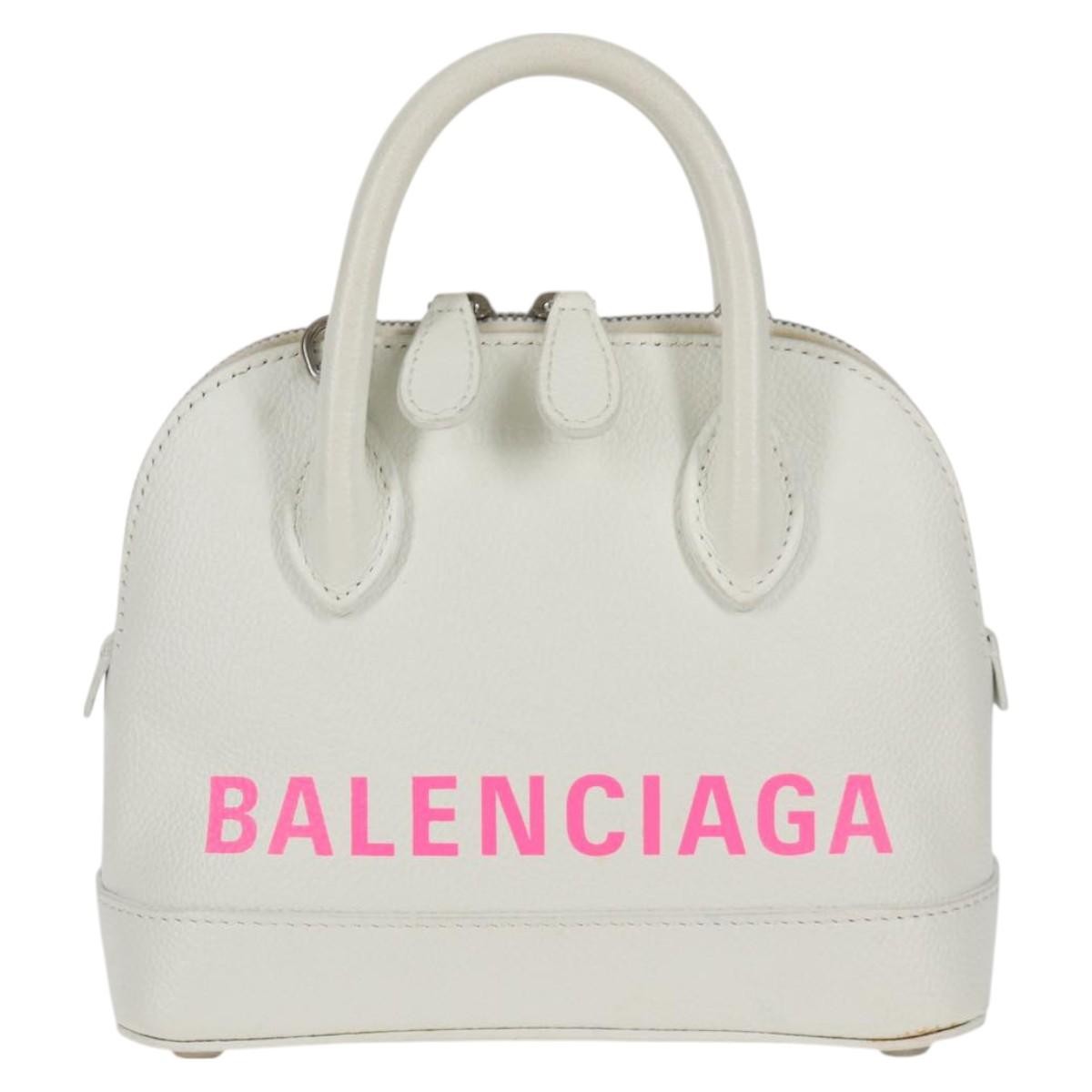 Balenciaga Logo Ville Bag Leather, WHITE, LEATHER, Handbag