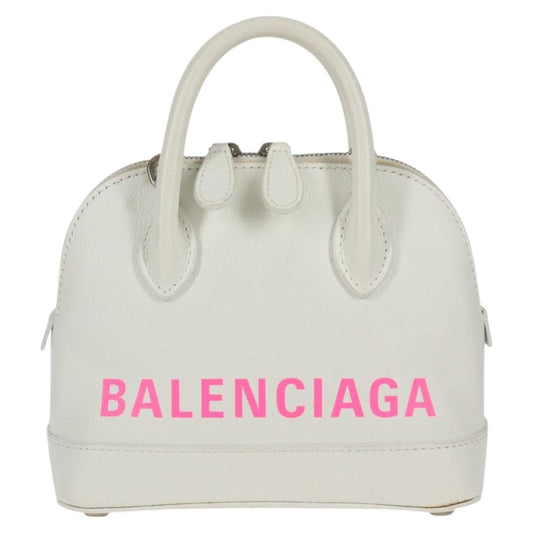 Balenciaga Logo Ville Bag Leather, WHITE, LEATHER, Handbag