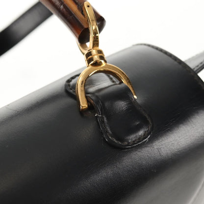 Gucci Vintage Convertible Bamboo Top Handle Bag Leather, BLACK, LEATHER, Handbag
