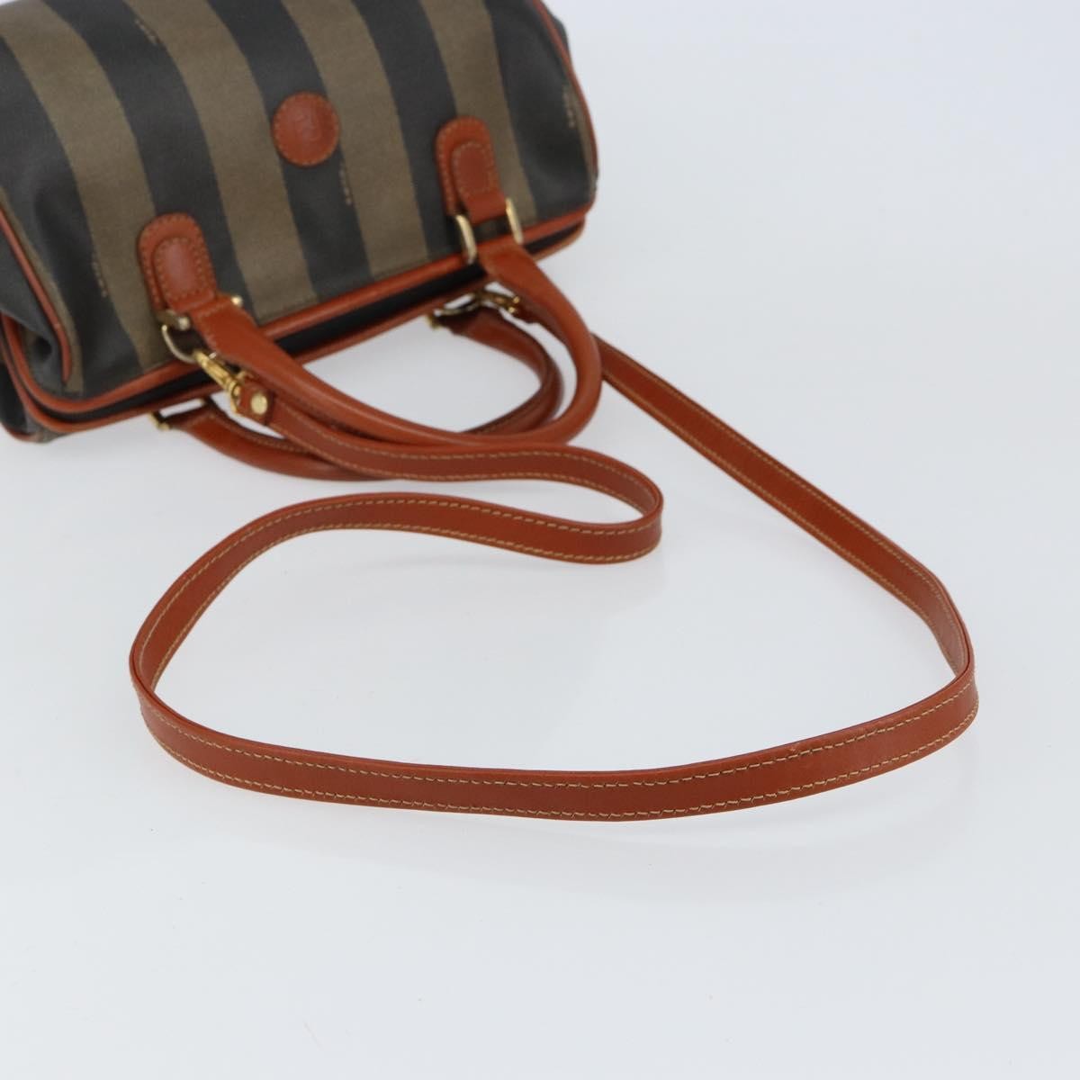 Fendi Vintage Pequin Convertible Boston Bag Coated Canvas, BLACK, CANVAS, Handbag