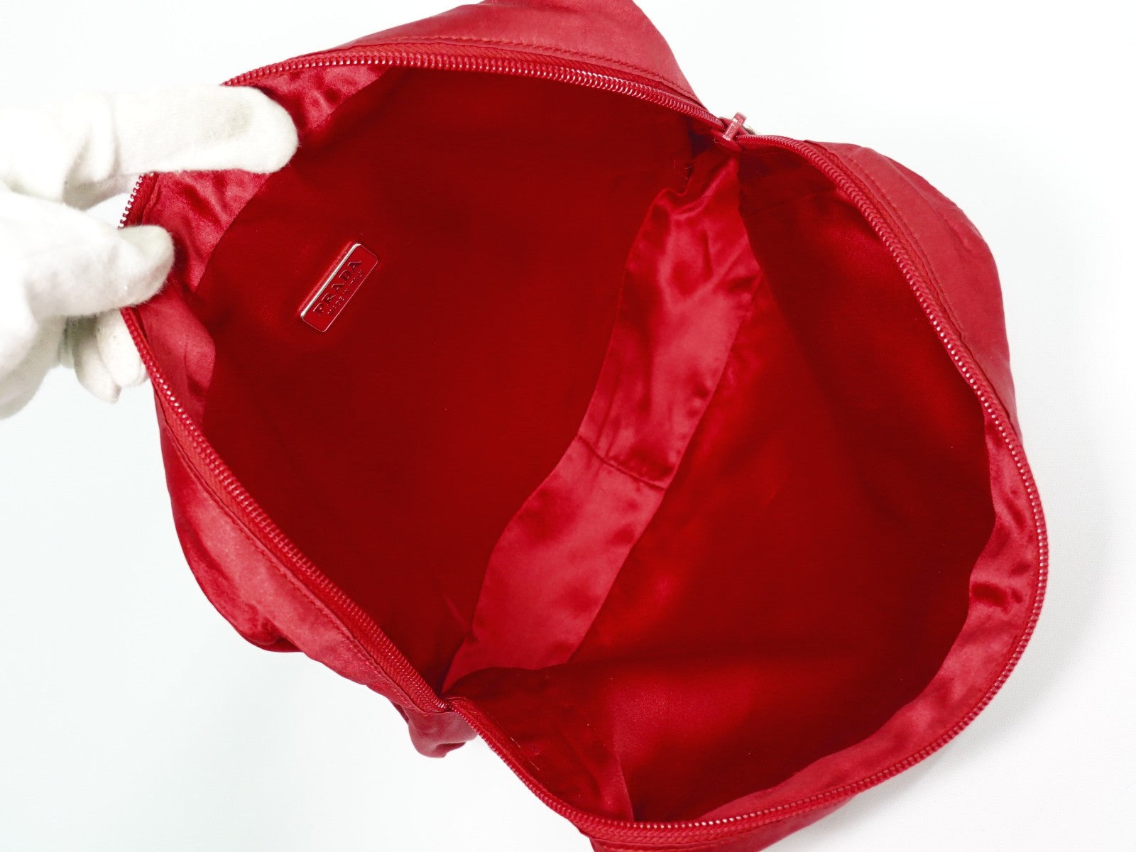 Prada Zip Around Toiletry Bag Silk, Red, Satin, Clutch
