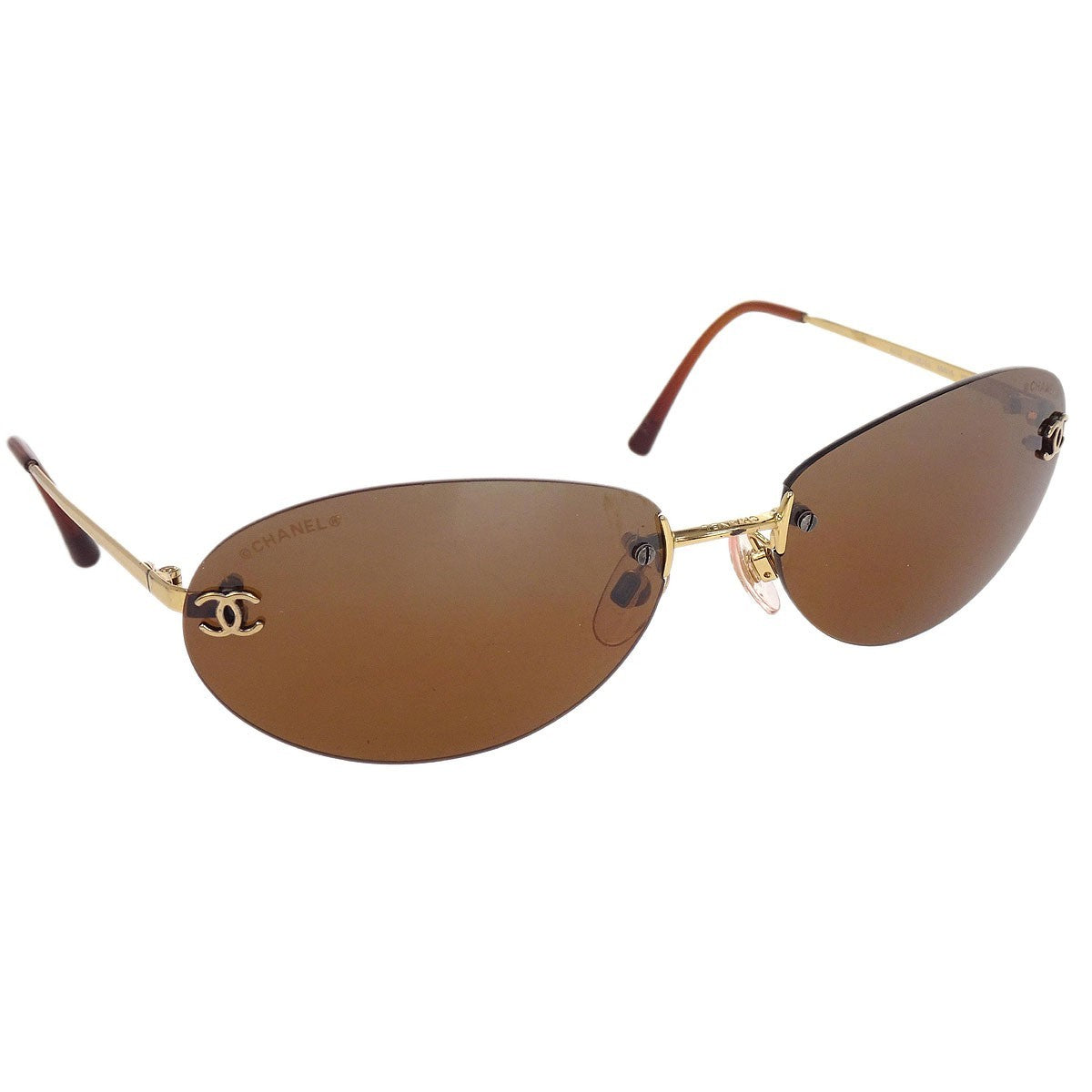 Chanel Logo CC Sunglasses Metal, BROWN, GOLD_PLATED, Sunglasse