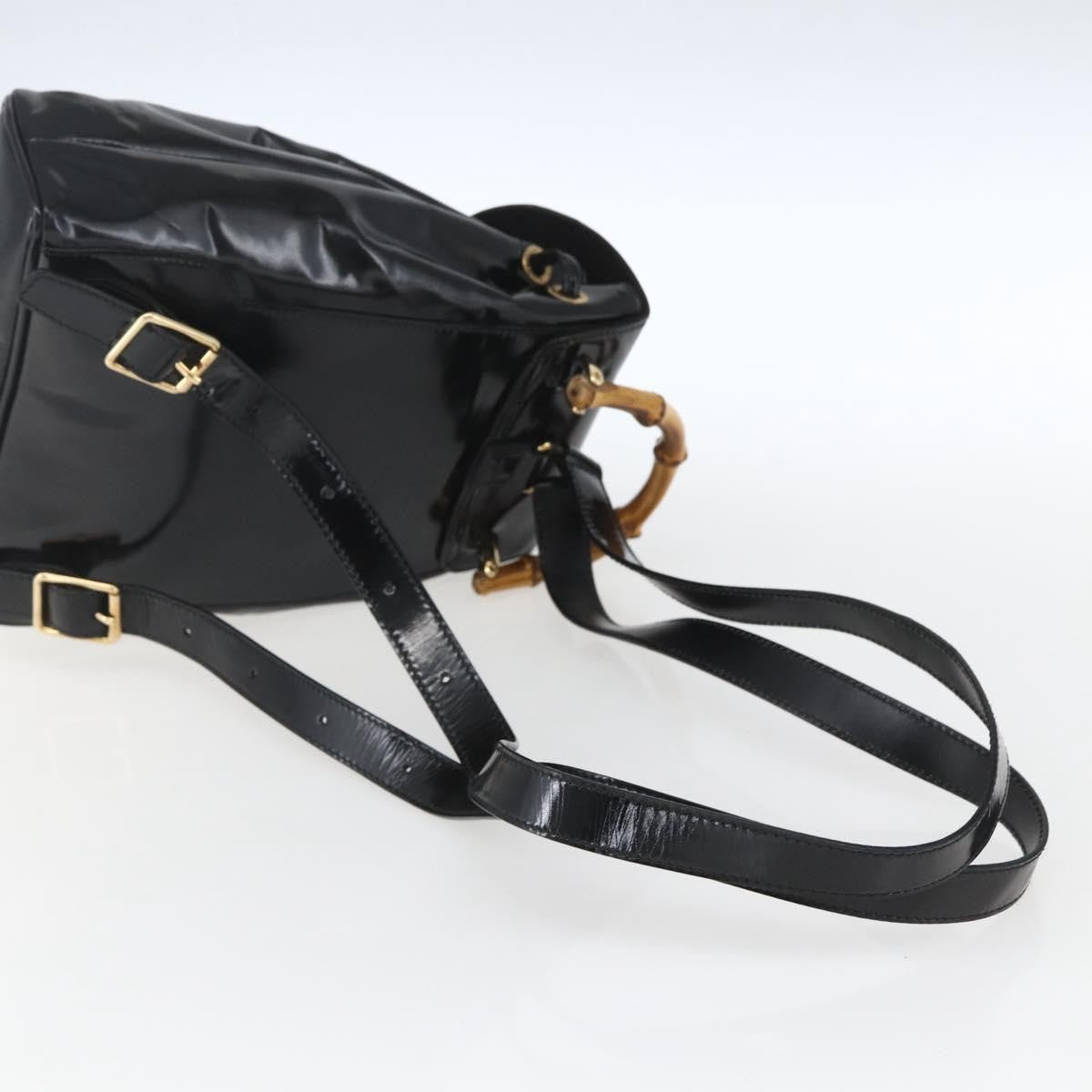 Gucci Vintage Bamboo Backpack Patent, BLACK, PATENT_LEATHER, Backpack