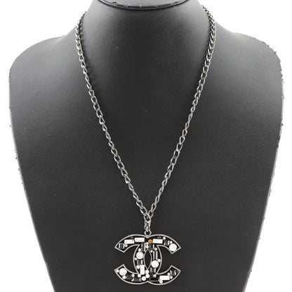 Chanel CC Pendant Necklace Metal with Crystals, SILVER, METAL, Necklace