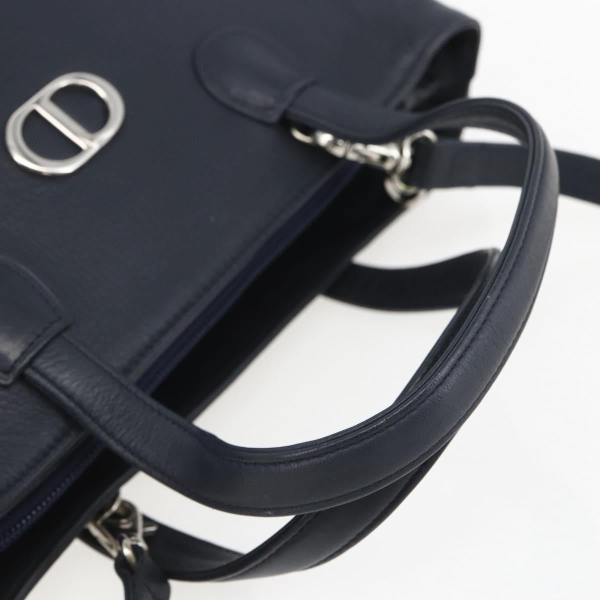Christian Dior Vintage CD Handbag Leather, NAVY, LEATHER, Handbag