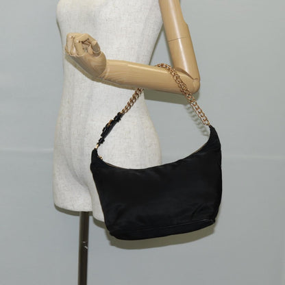 Prada Double Chain Hobo Nylon, BLACK, NYLON, Shoulder bag