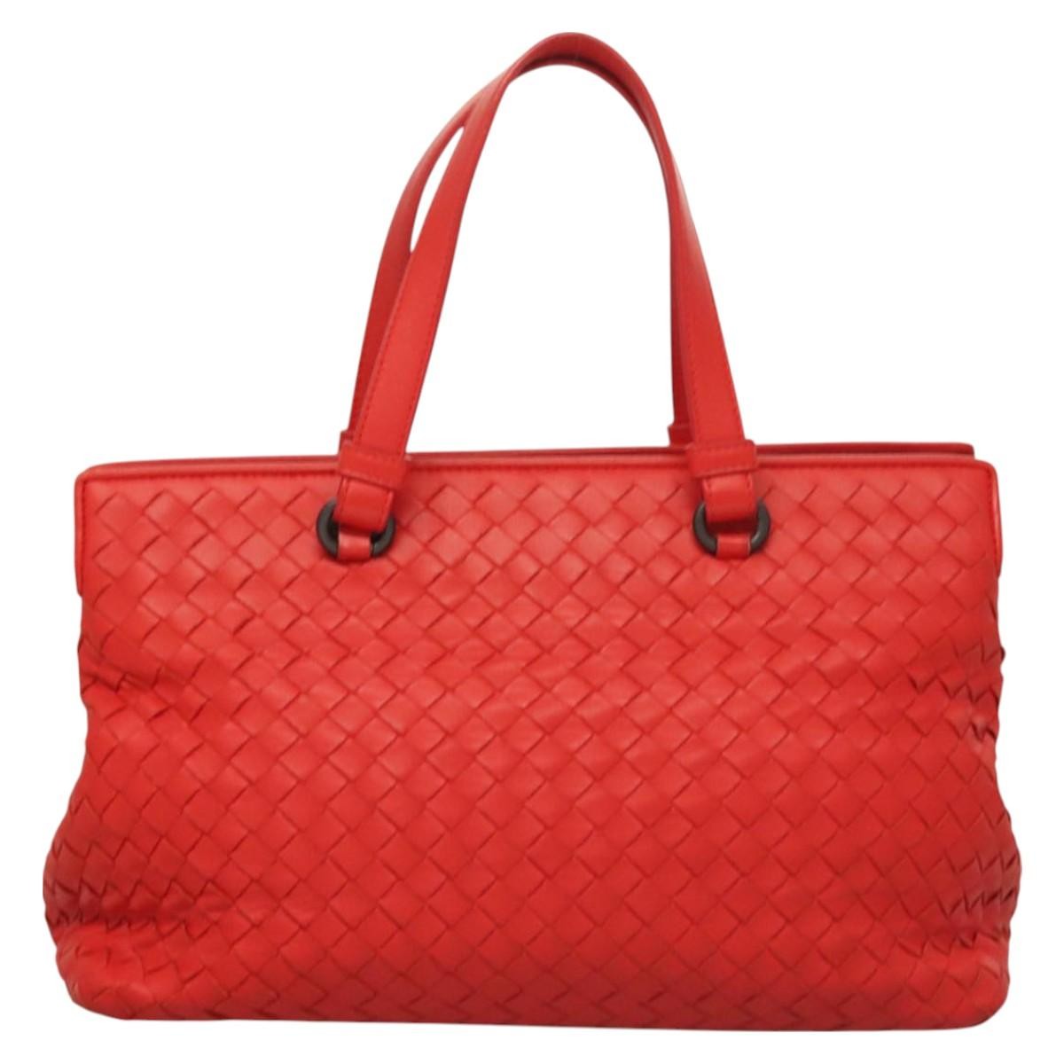 Bottega Veneta Open Shopping Tote Intrecciato Nappa, RED, LEATHER, Tote bag