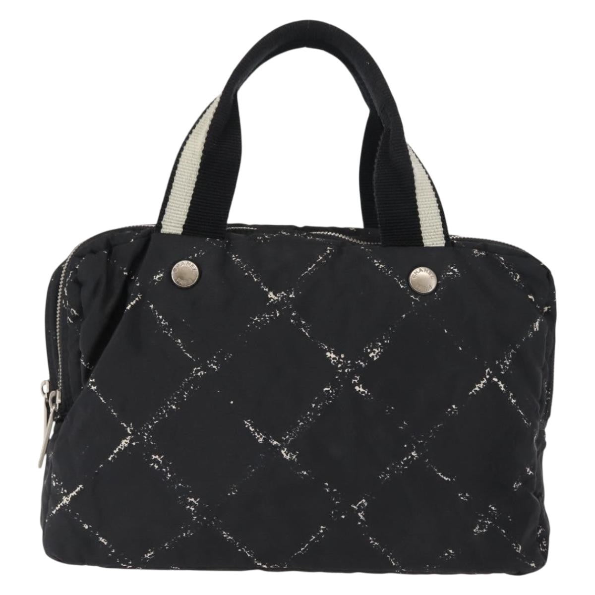 Chanel Travel Line Boston Bag Printed Nylon, BLACK, NYLON, Travel bag
