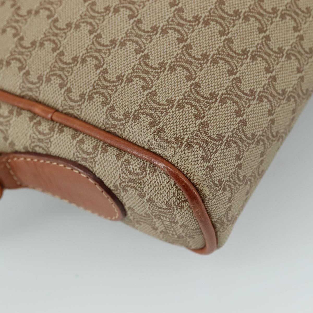 Celine Vintage Macadam Shoulder Bag Canvas and Leather, Beige, Canvas, Shoulder Bag