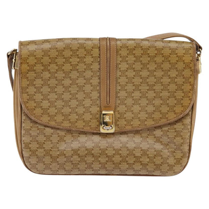 Celine Vintage Macadam Shoulder Bag Canvas and Leather, BEIGE, CANVAS, Shoulder bag