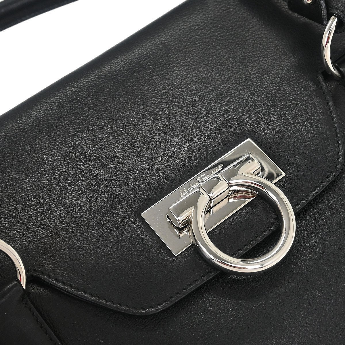 Salvatore Ferragamo Gancini handbag Leather, BLACK, LEATHER, Handbag