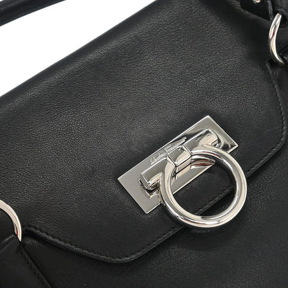 Salvatore Ferragamo Gancini handbag Leather, BLACK, LEATHER, Handbag
