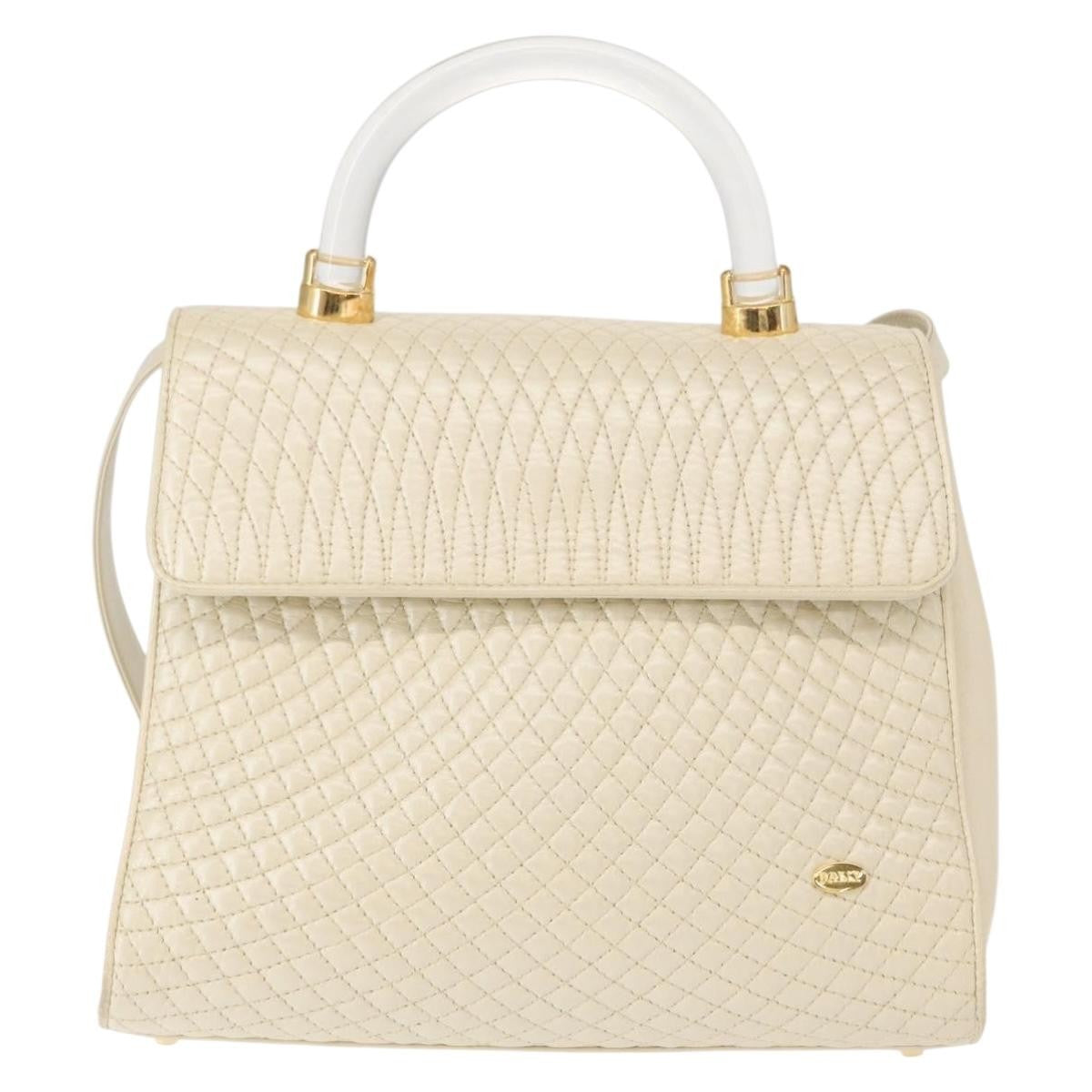 Bally Vintage Handbag Quilted Leather, BEIGE, LEATHER, Handbag