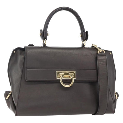 Salvatore Ferragamo Sofia Satchel Leather, BROWN, LEATHER, Handbag