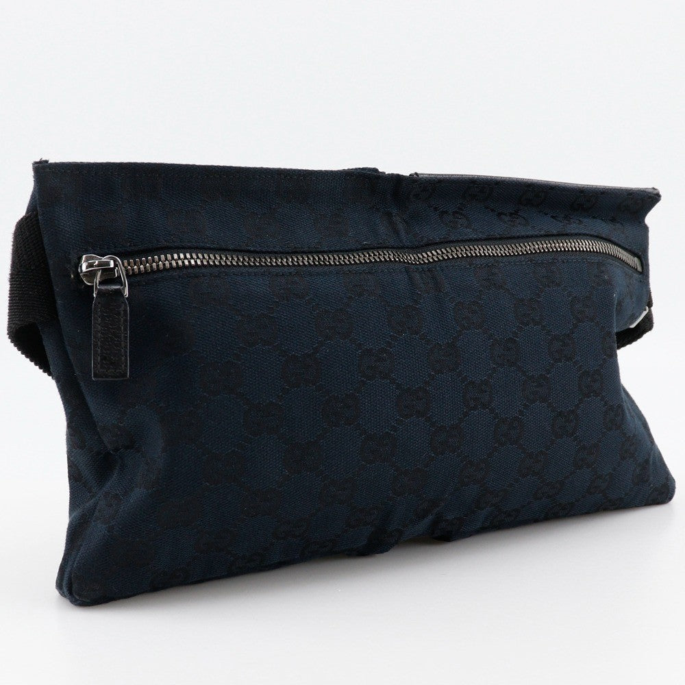 Gucci Vintage Double Belt Bag GG Canvas with Leather, BLACK, CANVAS, Shoulder bag