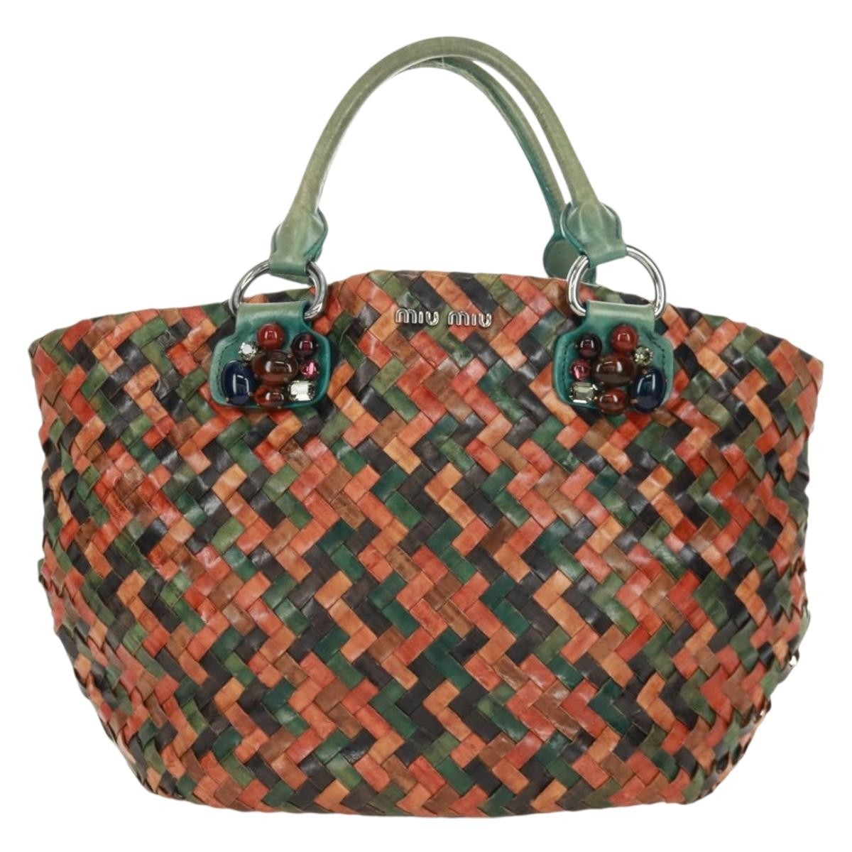 Miu Miu Chain Handle Bag Pleated Leather, Multicolour, Leather, Handbag