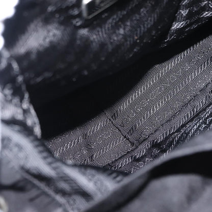 Prada Double Pocket Drawstring Shoulder Bag Tessuto, Black, Nylon, Shoulder Bag