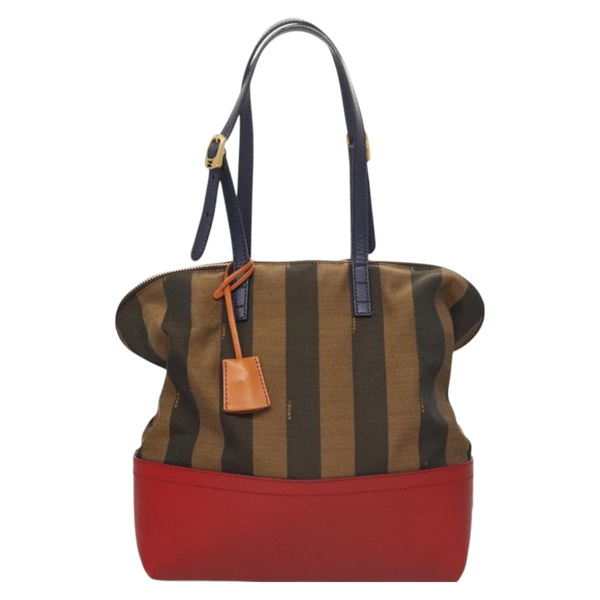 Fendi Pequin 2Bag Canvas and Leather, BROWN, CANVAS, Shoulder bag
