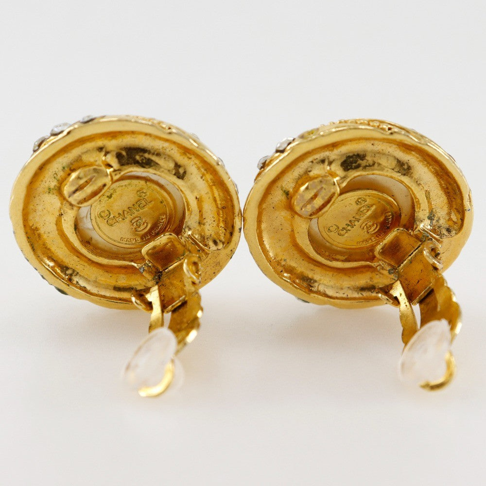 Chanel Vintage Round Clip-On Earrings Metal with Faux Pearl, GOLD, GOLD_PLATED, Earrings