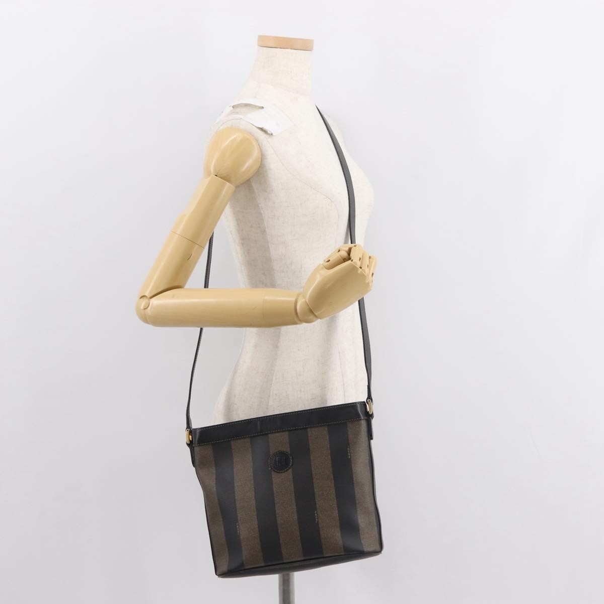Fendi Pequin Shoulder Bag Canvas, BROWN, PVC, Shoulder bag
