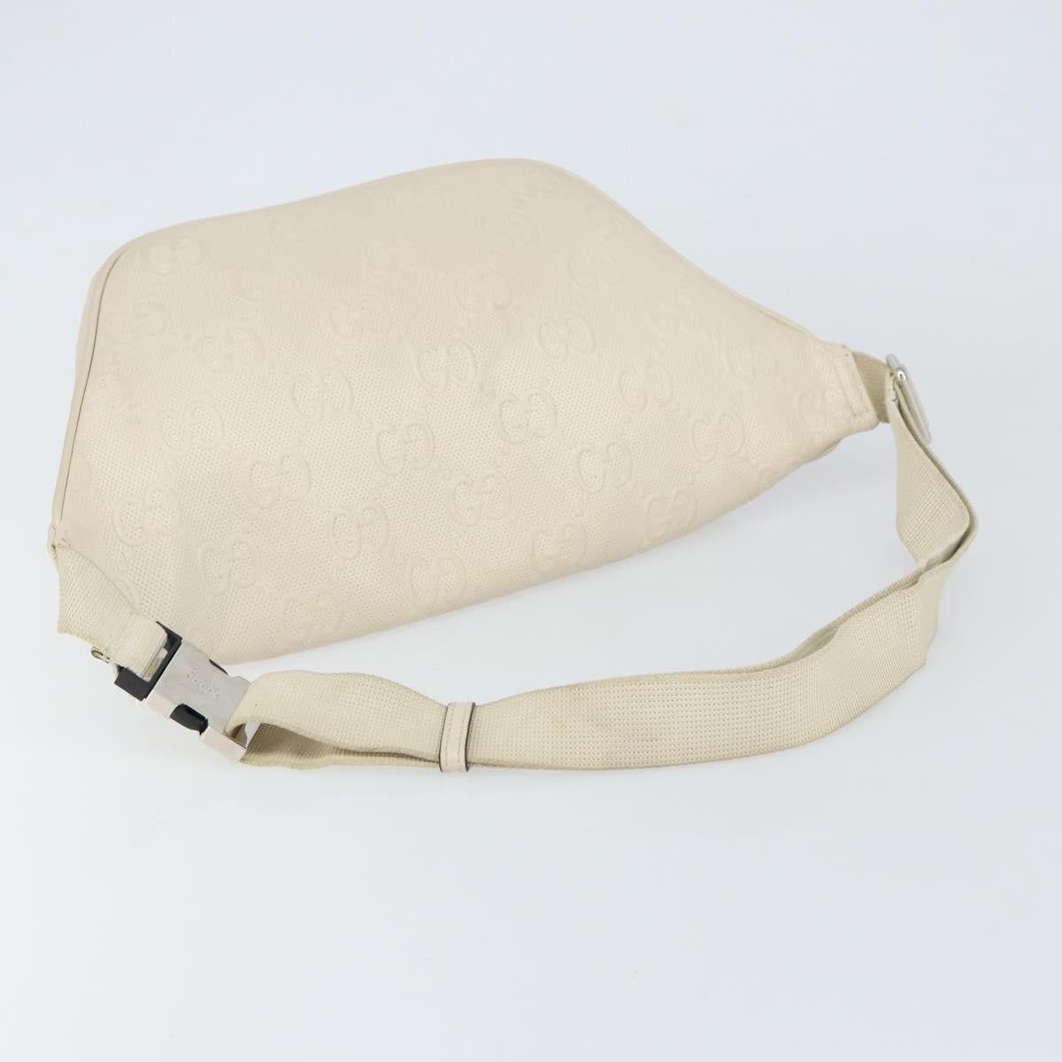 Gucci Front Pocket Belt Bag GG Embossed Perforated Leather, WHITE, LEATHER, Shoulder bag