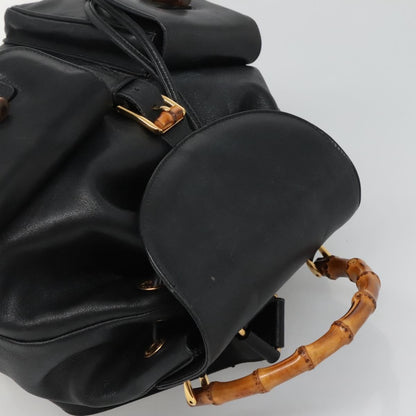 Gucci Vintage Bamboo Backpack Leather, BLACK, LEATHER, Backpack