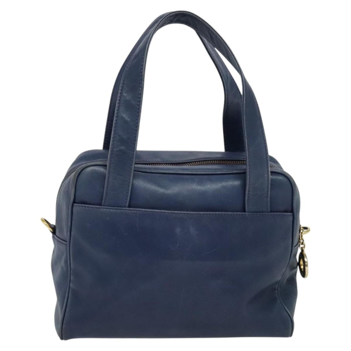 Celine Circle Logo Handbag Leather, BLUE, LEATHER, Handbag