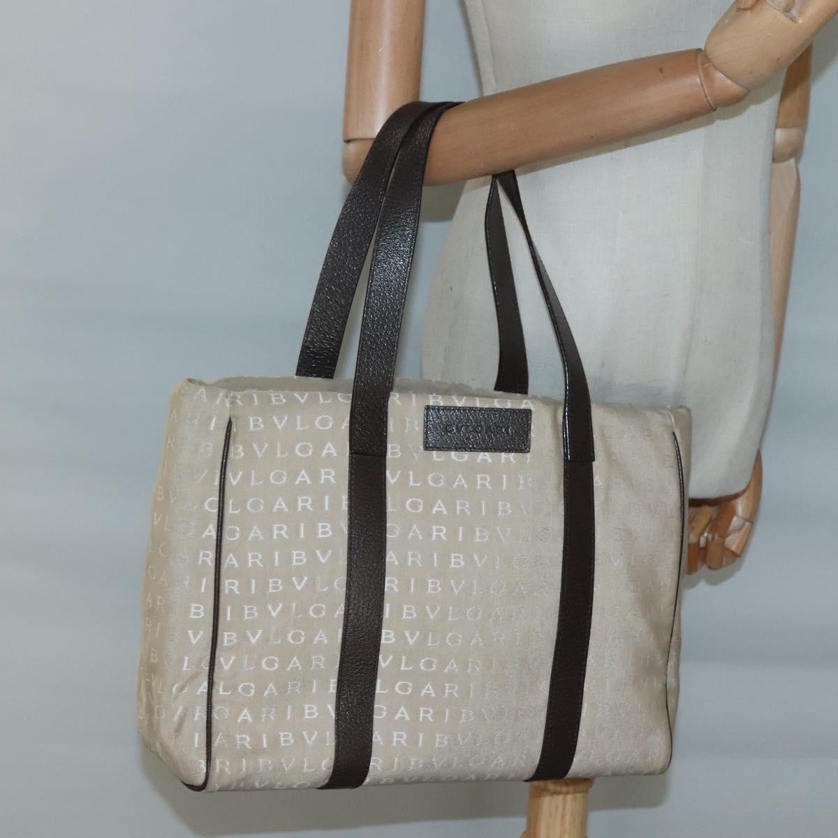 Bvlgari B.Zero1 Logomania Bag Canvas with Leather, Beige, Canvas, Tote Bag