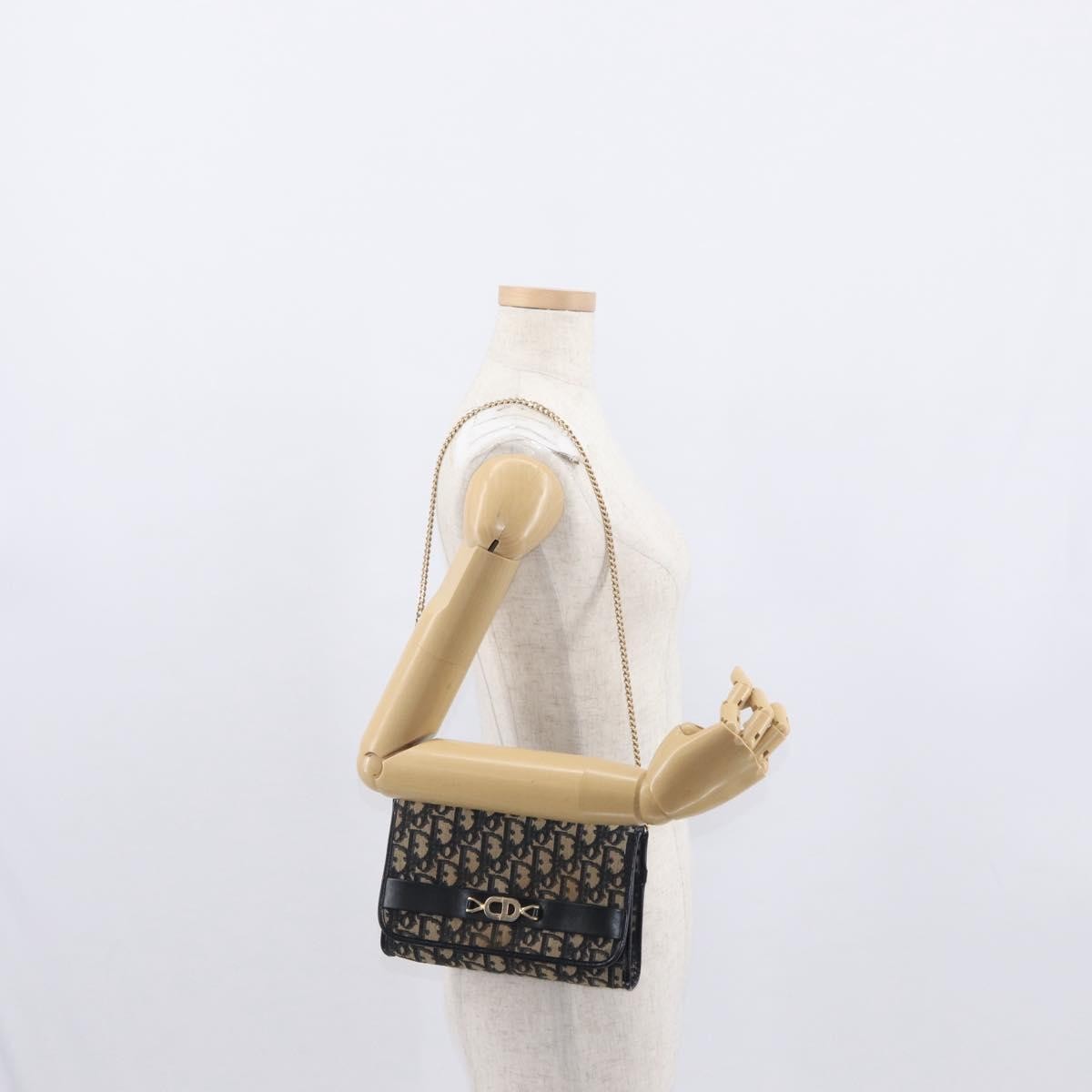Christian Dior Vintage CD Chain Flap Shoulder Bag Diorissimo Canvas, NAVY, CANVAS, Shoulder bag